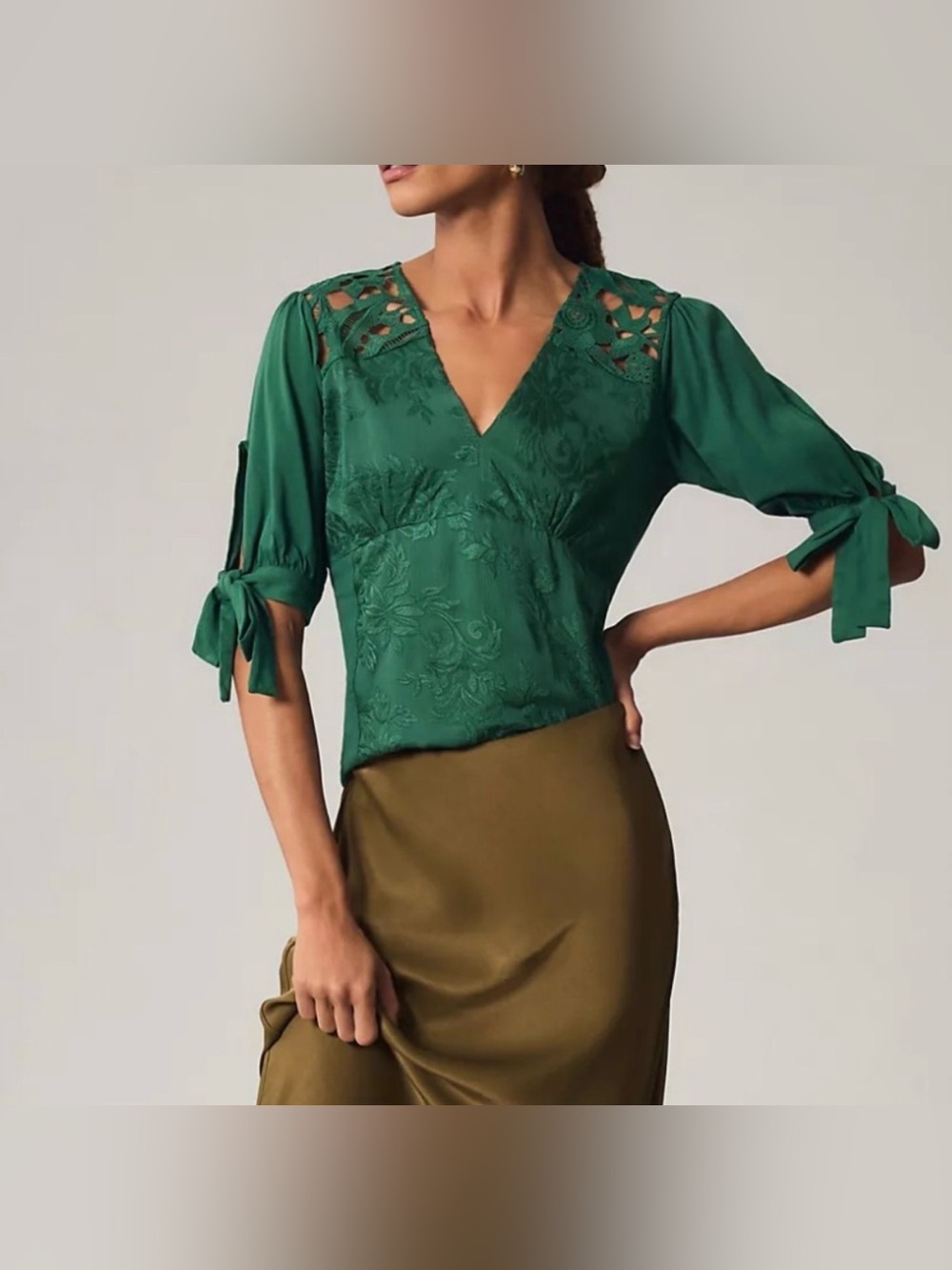 Anthropologie Tiny  Ophelia Embroidered Green Blouse Size XS EUC